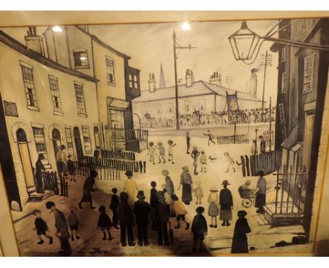 Unsigned LS Lowry street scene print 50 x 60 cm