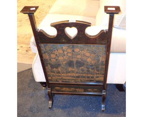 Antique Arts and Crafts fire screen with hand painted decoration  CONDITION REPORT: Item appears in good condition. there is 