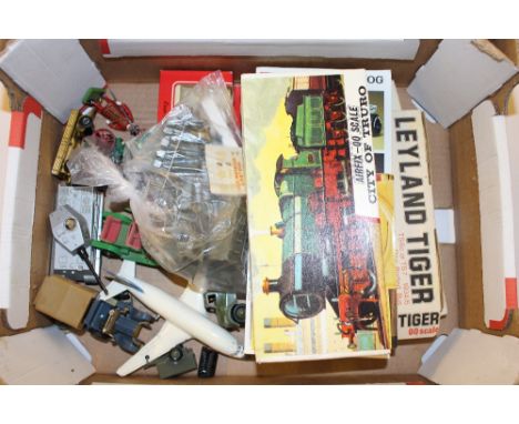 A box of diecast toys; an Airfix model etc.