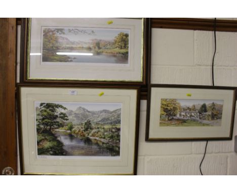 Judy Boyes, three coloured prints depicting various landscapes
