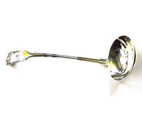 A silver plated ladle with scallop shell decoration