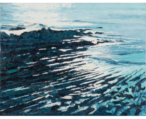 * Alan Cotton [b.1936]- Hartland. Dramatic Coastline in Silver Light,:-signed, oil on canvas71 x 91cm.