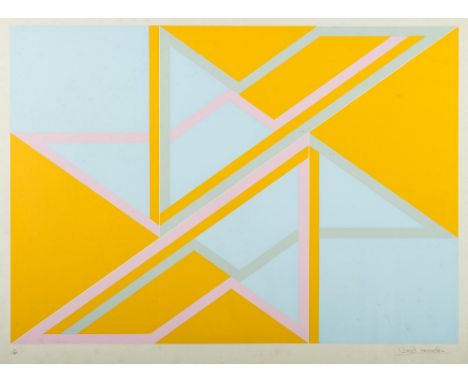 * David Leverett [b.1938]-Diagonal shapes,:-lithograph, signed in pencil and numbered 1/100image size 51 x 71cm.