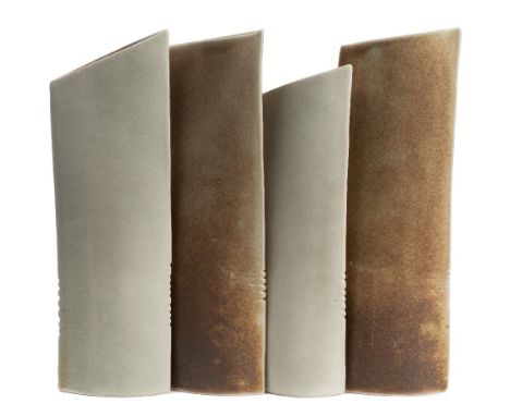 *Val Barry (1937-2018) four porcelain 'sword forms': each of narrow slab built form with distorted profile and notched margin
