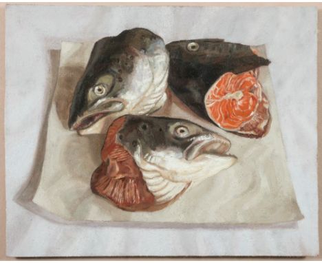 R. White [20/21st Century]-Fish heads, 1995:-oil on board25 x 30cm.