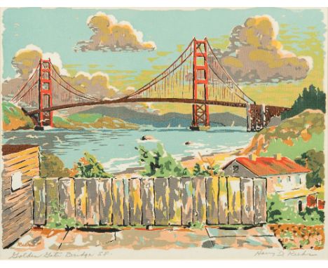 * Harry D. Reeks [1920-1982]-Golden Gate Bridge, San Francisco;Fisherman's Wharf, San Francisco,:-a pair of lithographs, each