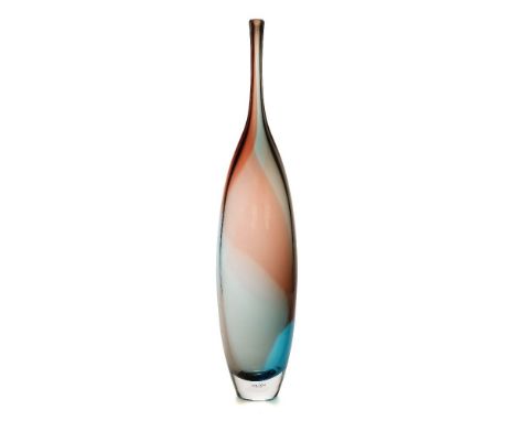 A Kosta Boda 'Tobago' bottle vase: by Kjell Engman of slender elongated form in clear, pale blue and purple, diamond point et