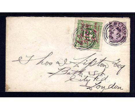 WATERFORD, LIMERICK AND WESTERN RAILWAY: 1898 (FEB 2nd) COVER TO LONDON BEARING 1d LILAC AND 2d TIED SLIGO CDS, 2d ALSO CANCE