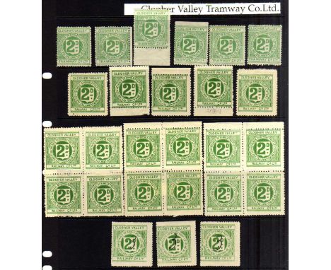 CLOGHER VALLEY TRAMWAY COMPANY: 1891-1920 MINT OR UNUSED SELECTION INCLUDING 1898 2d, THREE BLOCKS OF FOUR, 1920 3d MANUSCRIP