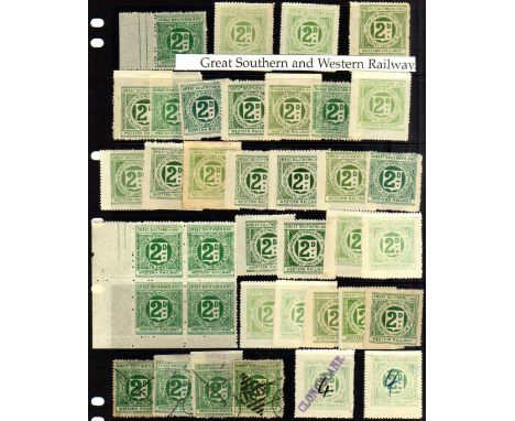 GREAT SOUTHERN AND WESTERN RAILWAY: 1891-1920 MINT, UNUSED AND USED SELECTION, VARIOUS PRINTINGS AND SHADES, 1920 4d IN MANUS