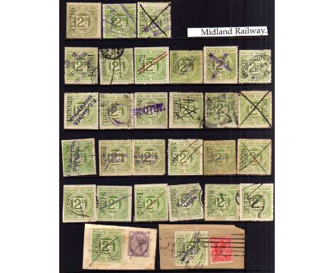 MIDLAND RAILWAY: 1891-1910 MINT, UNUSED AND USED SELECTION, VARIOUS ISSUES, RANGE OF CANCELLATIONS, 1896 TATTY WAY BILL WITH 
