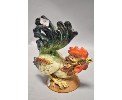 An early 20th century ceramic cockerel figure signed E&amp;S Italy possibly Capodimonte or similar