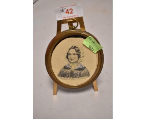 A mid Victorian miniature portrait sketch of a lady in dress