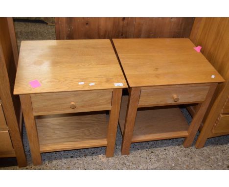 Pair of modern light oak single drawer bedside tables, 50cm wide