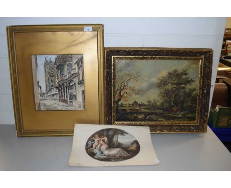 Mixed Lot: Study of St Lawrence Church, Ipswich together with an oleograph study of a rural scene and various unframed prints