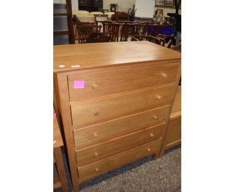 Modern light oak five drawer chest, 88cm wide