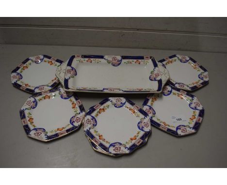 Quantity of Alfred Meakin Derby pattern saucers and sandwich dish