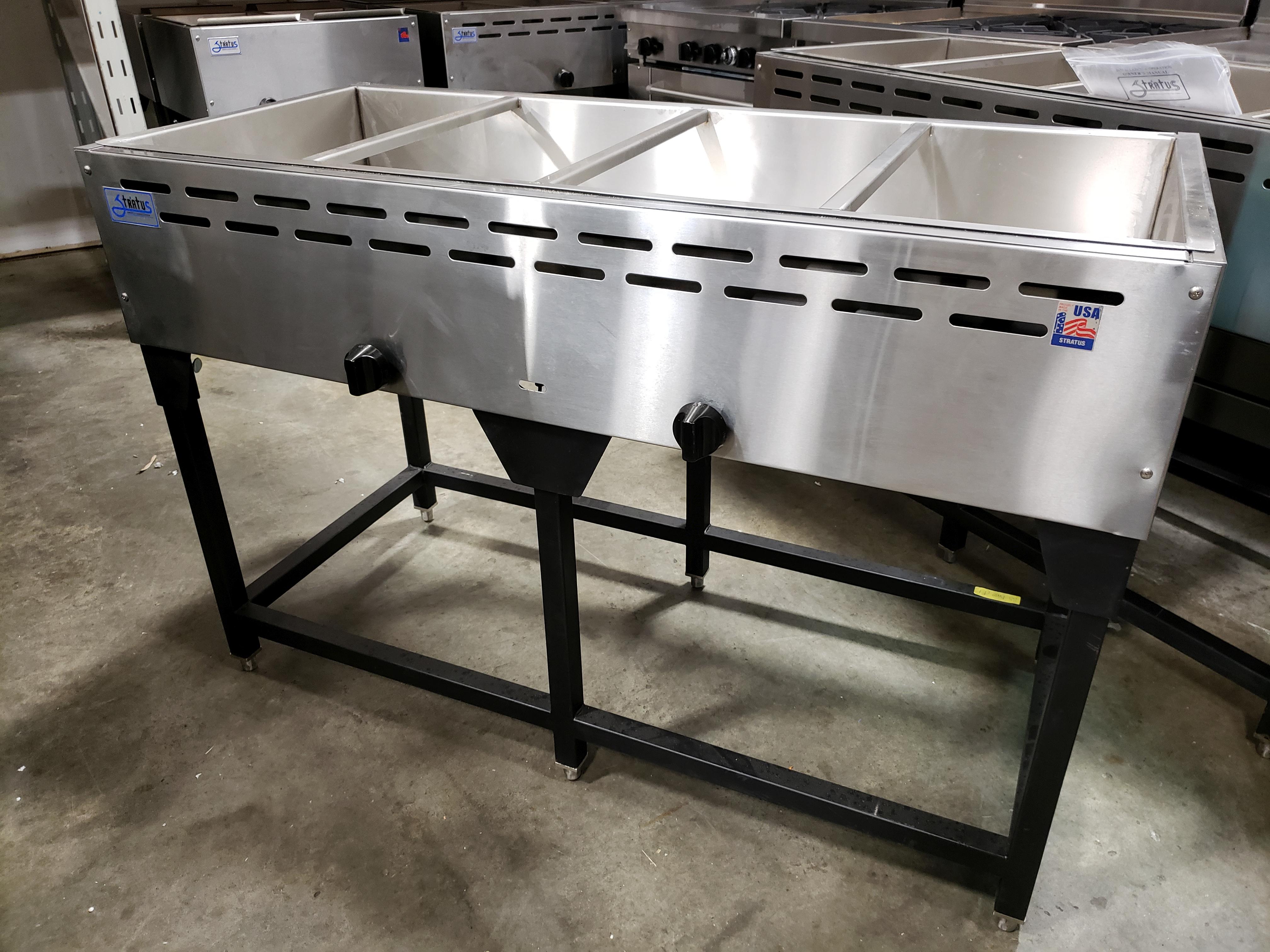 54" Propane 4 Well Steam Table on Base with Bullet Feet Model SST54