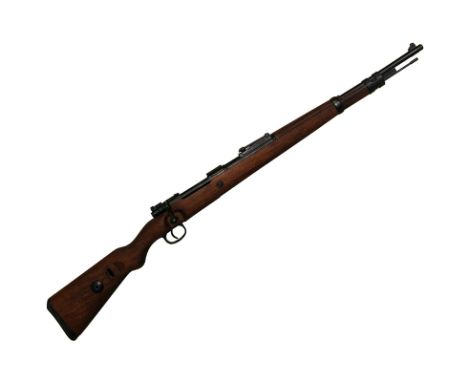 The Karabiner 98k, often abbreviated as K98k, was a bolt-action rifle used by the German military during World War II. Here a