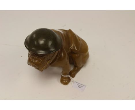 WW2 British Patriotic ceramic Bulldog wearing a steel helmet and webbing. Royal Doulton, Reg design No.662746. 