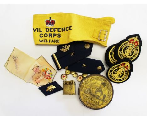 Military interest lot: nine Kings Crown Civil Defence embroidered cloth badges for the BD blouse, 1950s Civil Defence Welfare