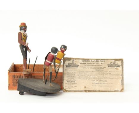 National Co Talking Machine Toys: American, 1915, "Ragtime Rastus"; "Boxing Darkies"; black wooden and card jointed character