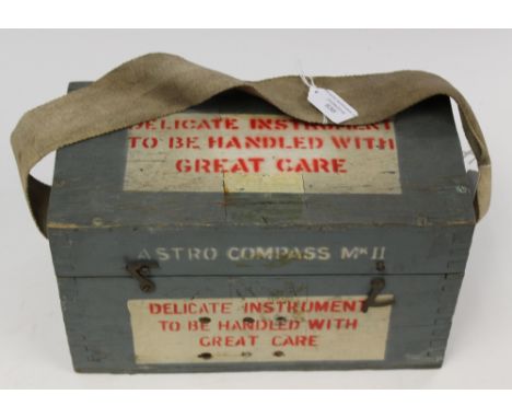 WW2 RAF Astro Compass MkII Ref 6A/11740 in wooden transit case of issue, together with a pair of WW1 British issue MK. V Wide