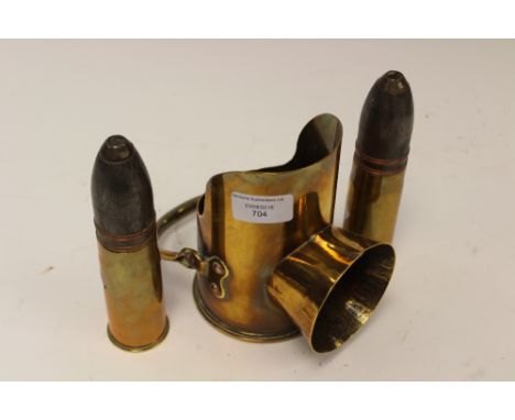 WW1 Tench Art, a 1916 shell 'Candle holder/lamp' made from a British 18prd shell and two German Patronenfabrik Karlsruhr Pom 