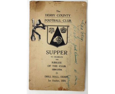 George Jobey Archive: A Derby County Football Club supper brochure (Officials, Menus and Toasts), held at the Drill Hall, Der