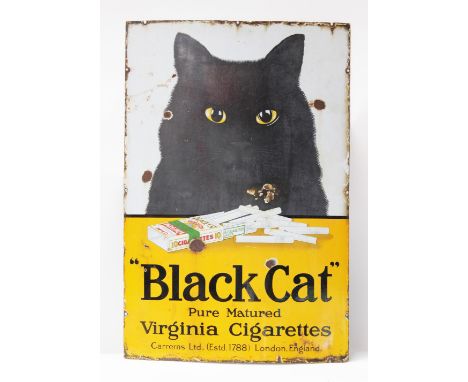 Advertising: An enamel advertising sign "Black Cat" Pure Matured Virginia Cigarettes, Carreras Ltd..(Estd 1788) London, Engla