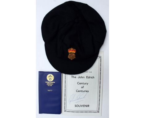 Cricket Memorabilia: A Blue (Australian 'Baggy' style) cricket cap, crown and rose on the front together with a Derbyshire CC