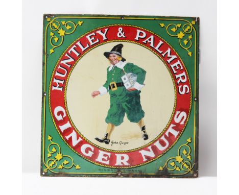 Advertising: An enamel advertising sign "Huntley & Palmers Ginger Nuts" featuring 'John Ginger', 46cm x 47cm.