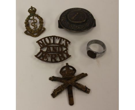 WW1 Imperial German Officers Belt Buckle: WW1 German prvate purchase Ring in alloy with brass Got Mit Uns belt buckle style i