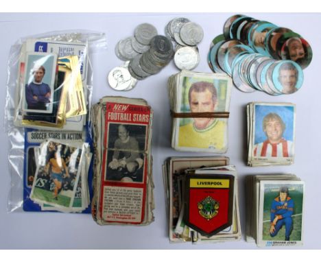 Football Interest: One box of assorted football items to include trade cards from the 1970's, "Cleveland Golden Goals 1972", 