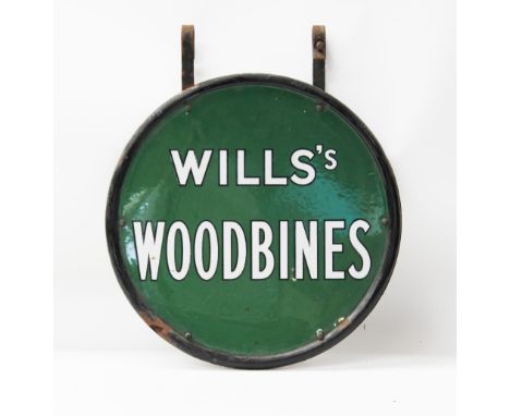 Advertising: An enamel circular advertising sign "WILLS's WOODBINES", double sided, diameter 45cm.