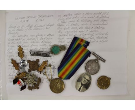 WW1 British Medals: War Medal 1914-1918 to 28042 Pte W Greatorex, South Staffs. With notes about his life. WW1 Victory Medal 