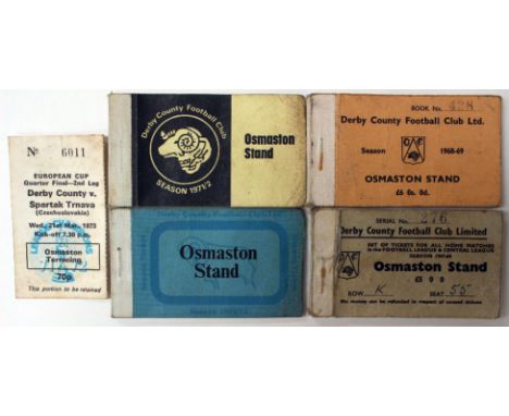 Derby County Memorabilia: Four Derby County season tickets dated from the late 1960's and early 1970's and a ticket stub for 