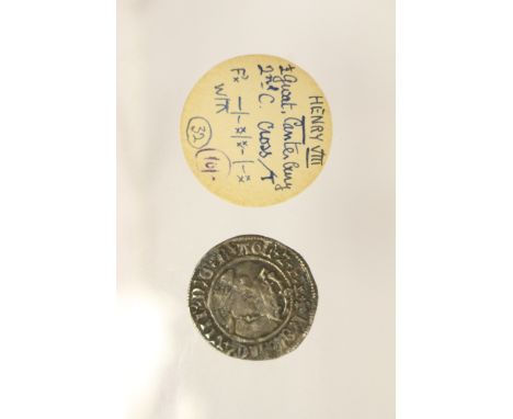Henry VIII Half Groat, Canterbury Archbishop Warham with old ticket 1948, 1526-1532  