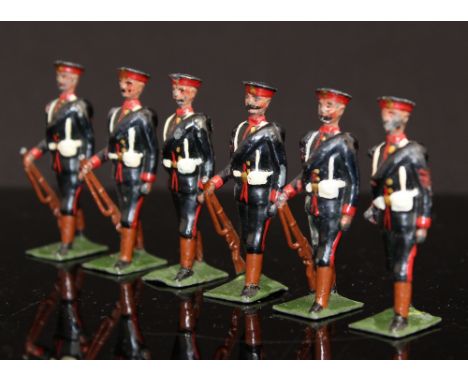 Britains: A collections of set No.133 Russian Imperial Infantry first version, square bases, dated 16.1.1904. (worn) (6)
