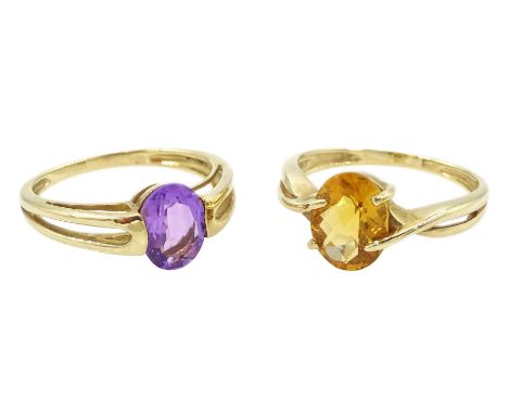 Gold single stone citrine ring and a gold single stone amethyst ring, both hallmarked 9ctCondition Report:Approx 4.25gm, citr