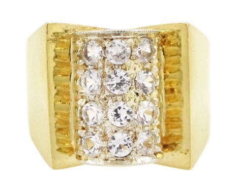 18ct white and yellow gold white spinel, abstract design ring, stamped 750Condition Report:Approx 9.9gm, tested 18ct, size J-