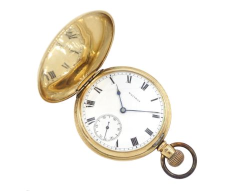 Early 20th century 9ct gold full hunter, keyless 'Traveler' lever pocket watch by American Watch Company, Waltham, No. 147652