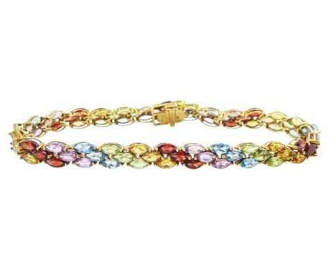 9ct gold marquise cut multi gemstone link bracelet, including topaz, garnet, citrine, peridot and amethyst, hallmarkedConditi