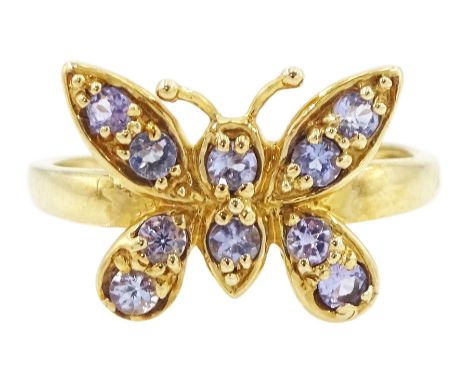 9ct gold round cut tanzanite butterfly ring, hallmarkedCondition Report:Approx 2.45gm, size N, max depth = 11.8mm, good condi