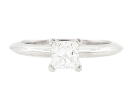 Tiffany & Co platinum single stone, princess cut diamond ring, London 2014, diamond 0.40 carat, boxedCondition Report:Approx 