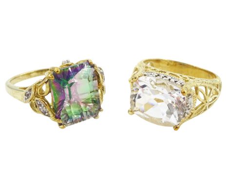 Gold mystic quartz ring and a gold white quartz ring, both hallmarked 9ctCondition Report:Approx 9.5gm, mystic size M-N, othe