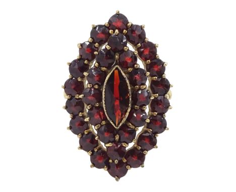 8ct gold garnet marquise design ring, stamped 333Condition Report:Approx 3.65gm, size K-L, been re-sized, max depth = 20mm