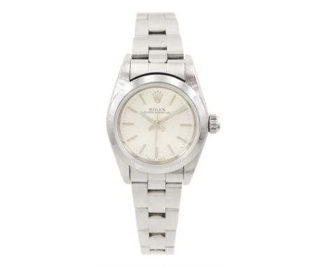 Rolex Oyster Perpetual ladies stainless steel automatic wristwatch, circa 2004, Ref. 76080, serial No. F761770, silvered dial