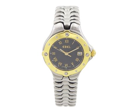Ebel Sportwave ladies stainless steel quartz wristwatch, Ref. E6087621, grey / brown dial with Roman numeral hour markers and
