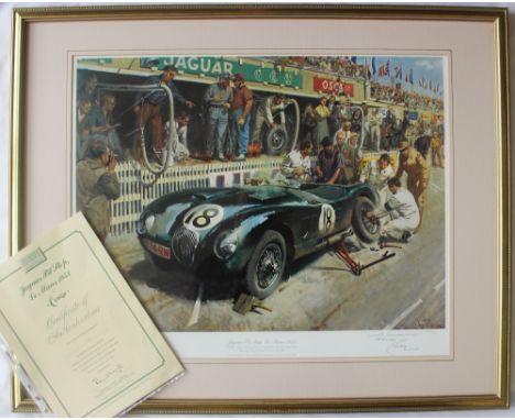 After Terence CuneoJaguar Pit Stop, Le Mans, 1953A limited edition print No.599/850Signed in pencil by the artist and FRW 'Lo